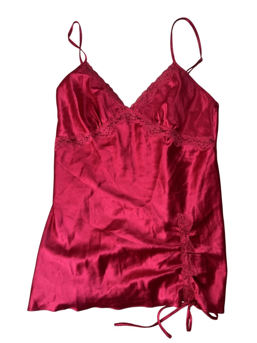 Victoria's Secret Chemise Womens S Red Satin Lace Trim Nightgown Lingerie